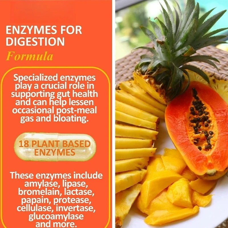 18 Plant Enzymes Including Amylase, Lipase, Bromelain, Lactase - Support Healthy Digestion And Nutrient Absorption, 60 Capsules