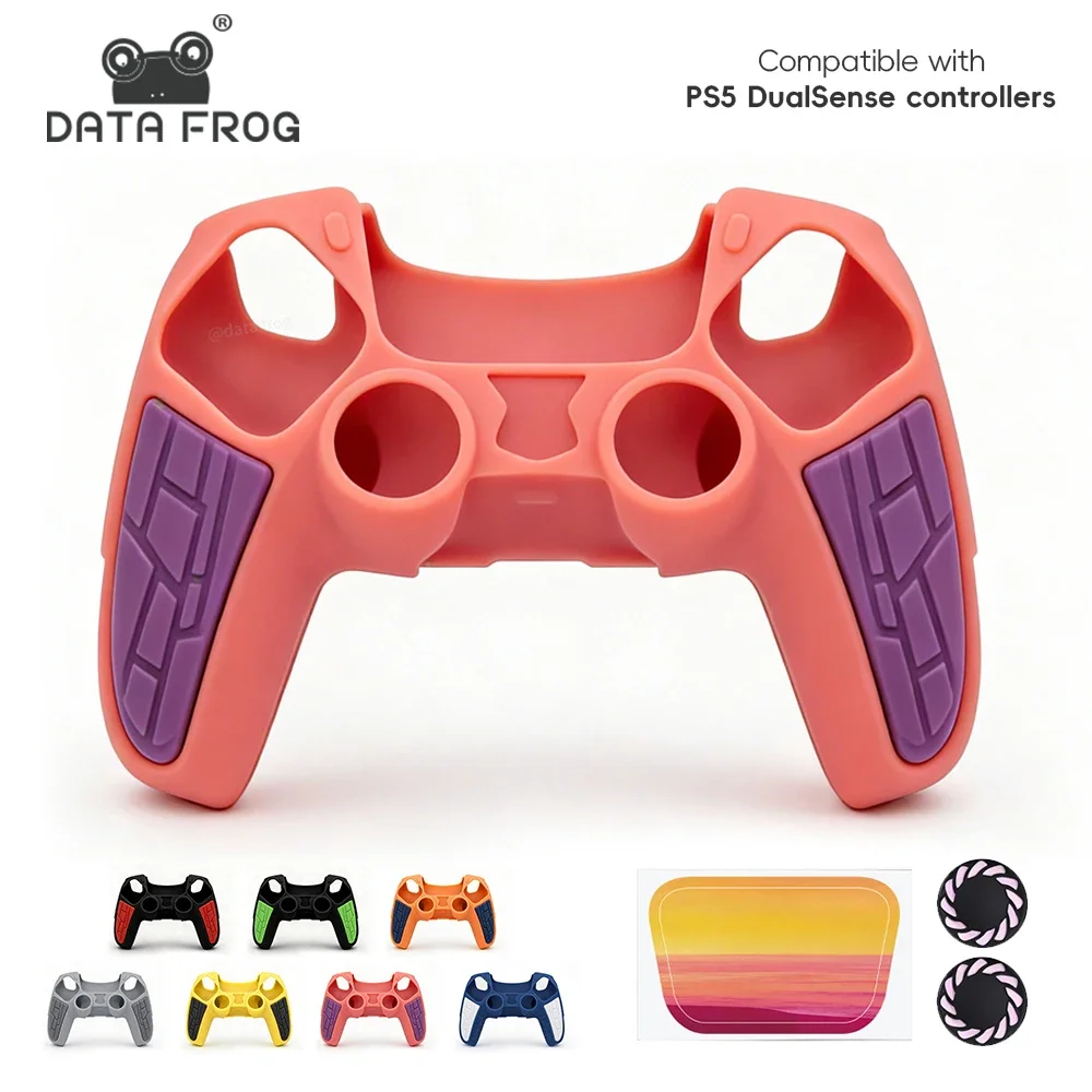 Data Frog Compaible with PS5 Dualsense Silicone Cover Classic Retro Grey Skin Protector with Thumb Caps Gaming Accessories view 3