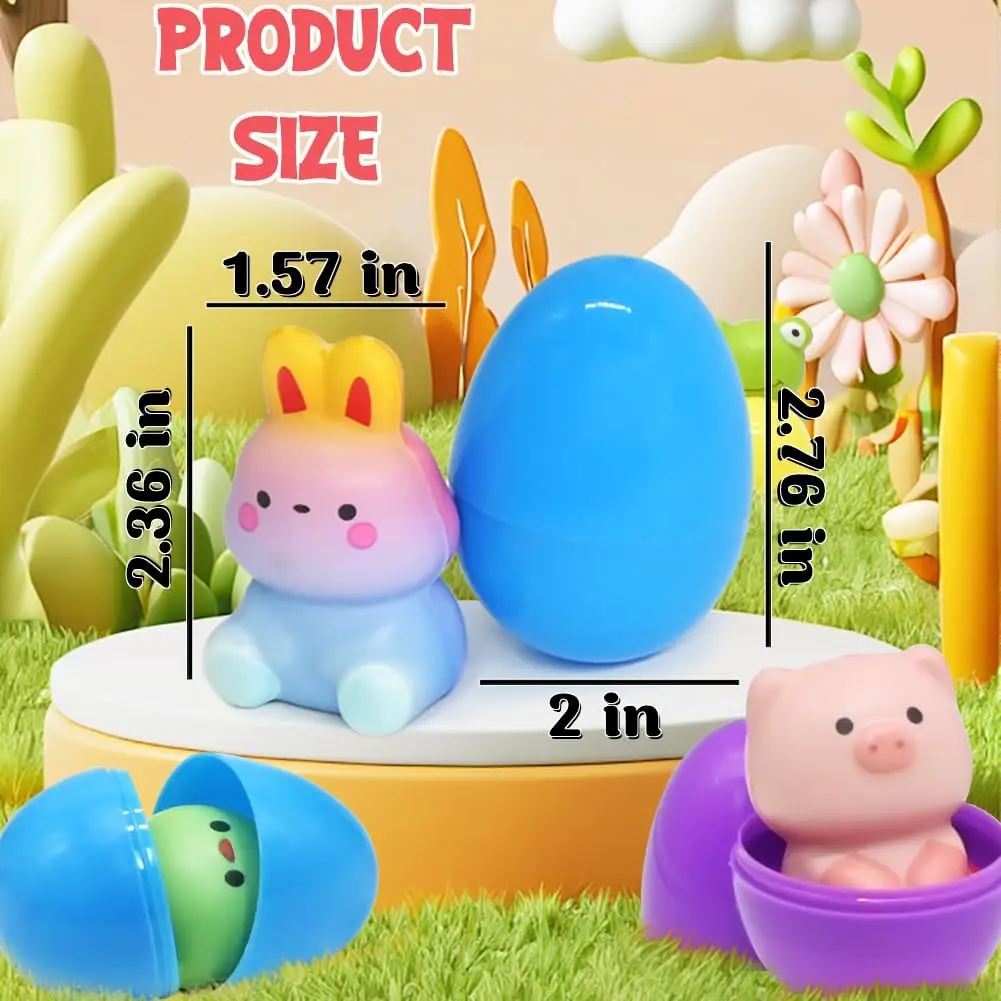 12/24PCS Easter Eggs Prefilled Slow Rising Squishy Toys Easter Squeeze Ball Stretch Animal Toy Squeezing Stretch Toys
