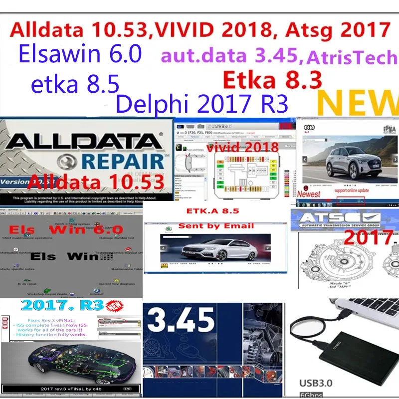 

2024 Newest alldata10.53 software auto repair Alldata 2014 year autodata 3.45 vivid 2018.1 elsawin 6.0 etka 8.3 etka 8.5