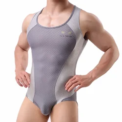 Mens Bodysuits Sexy Mesh Breathable One-piece Undershirts Vest Jumpsuits Fitness Wrestling Singlet Gym Sport Leotard Men Rompers