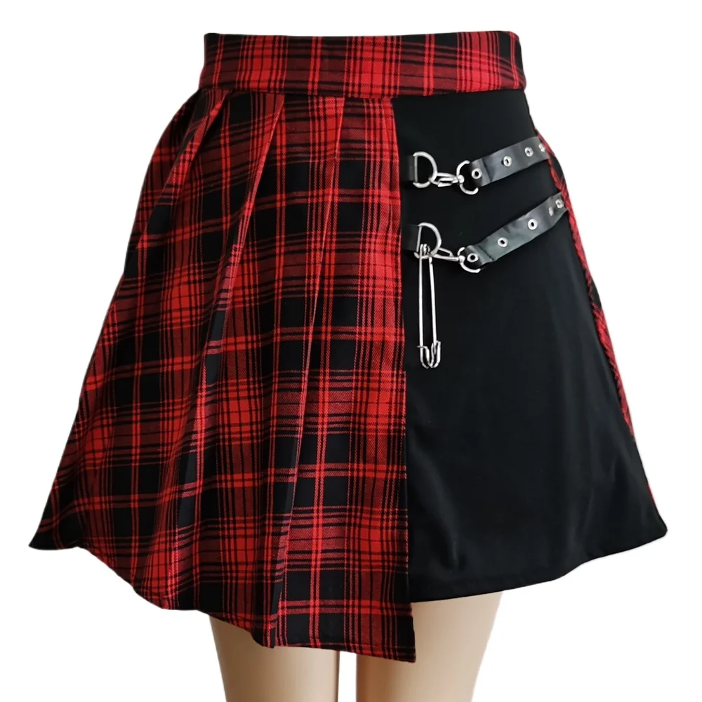 

Harajuku Skirt Streetwear Buttons Side Open Women Sexy Short Mini Gothic Black and White Plaid Skirt