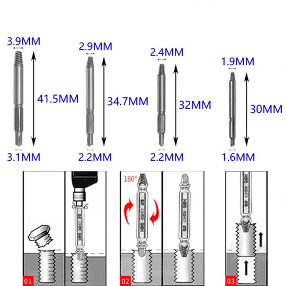 4PCS Mini Screw Easy Out Premium Extractor Broken Damaged Bolt Remover Drill Bit Easily Take Out Stripped Out Broken Screw Bolt