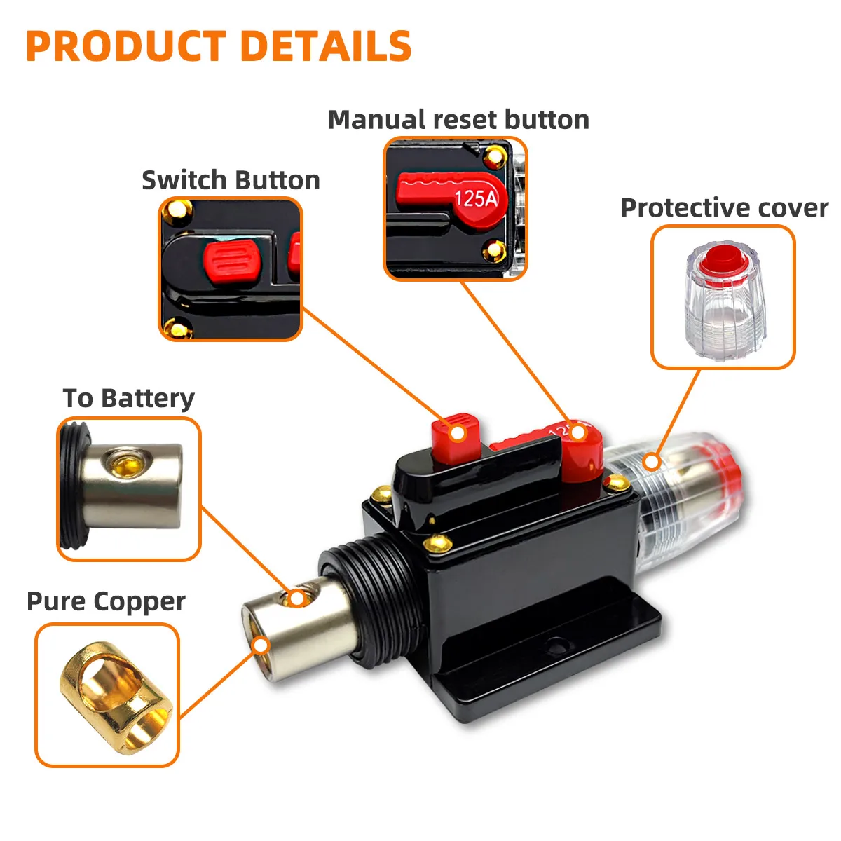 PINMOAP Manueller Reset-Schutzschalter 20-300A 12V-48V Geeignet für Automobil- und Boot-Leistungssysteme, Sicherungsschalter – Detail 4