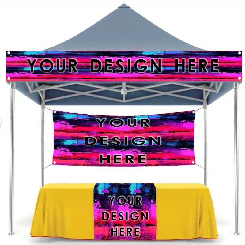 Custom 1pc Tent Banner & Table Runner with Your Design - Portable /Outdoor Decoration with Your Branding, (NO FRAME CANOPY)