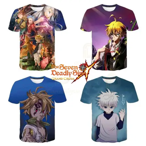 애니메이션 7 가지 대죄의 아기 티셔츠, 어린이 소년 소녀, 통기성 반팔, 3D 프린트 티, 유아 2023, 여름