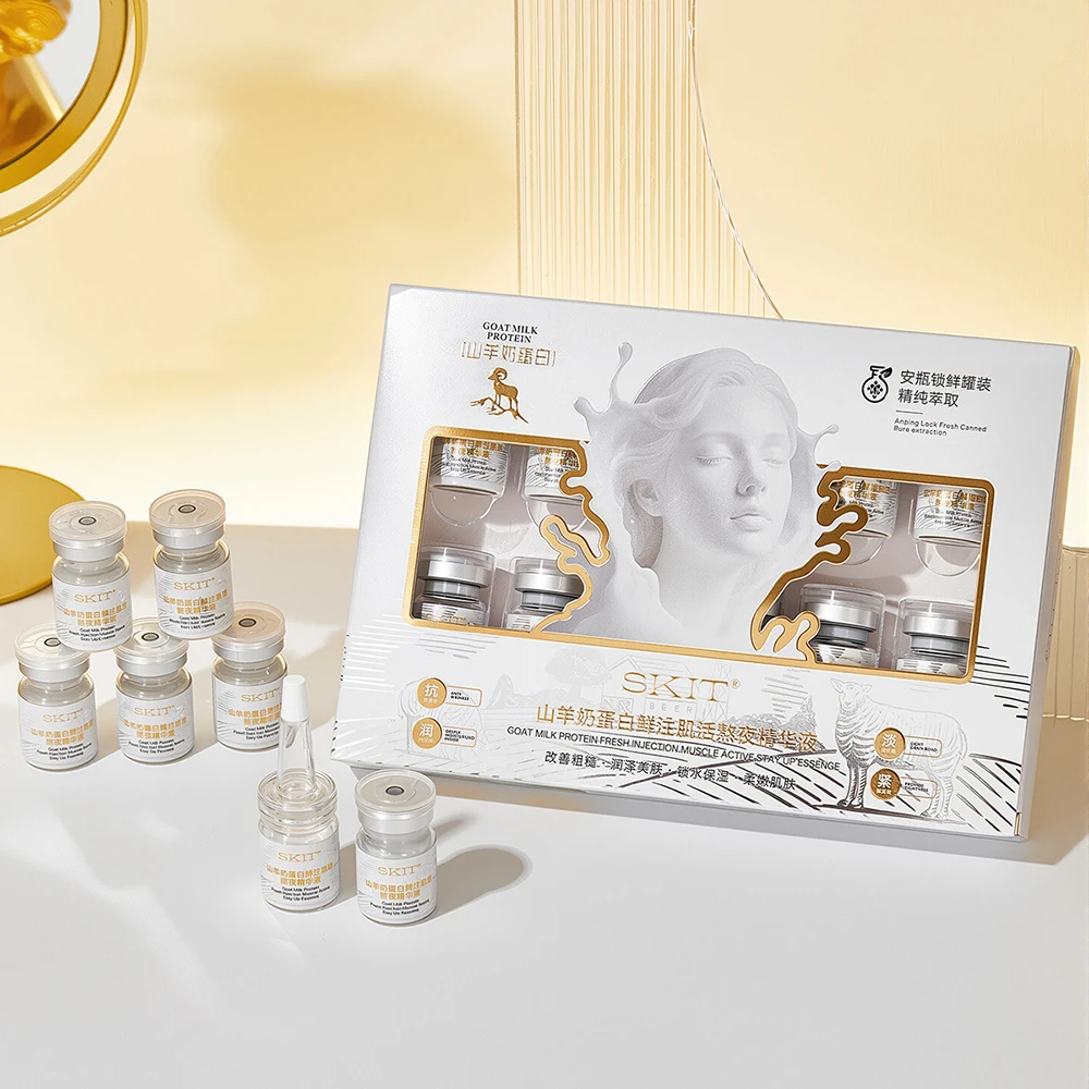 10Pcs Goat Milk Protein Fresh Injection Muscle Active Stay Up Eessence Facial Moisturizing Ampoule Essence Brighten Skincare