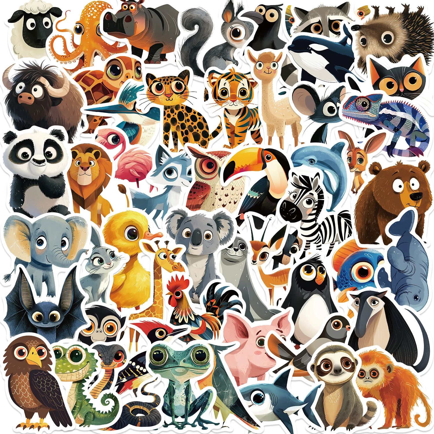 55Pcs Cartoon Animal Sticker Cute Toy Game Tag DIY Gift Sealing Label  Children Label Thank You Stickers Decoration Supplies