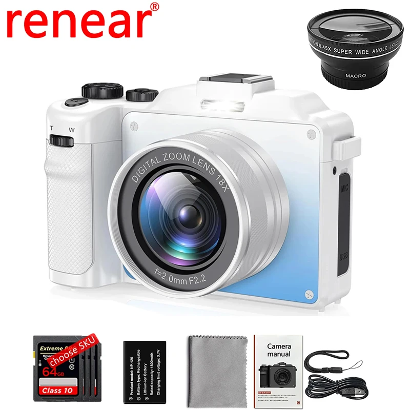 

4K Digital Camera Auto Focus 56MP Vlogging Camera ultra HD Video Compact Cameras Selfie 18X Zoom WIFI for YouTube Video Camera