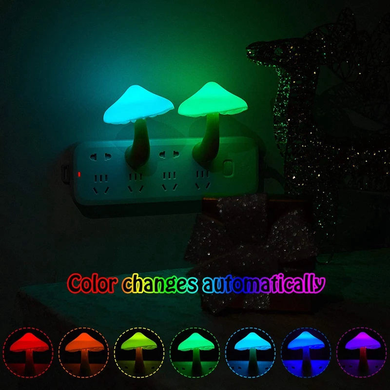 Mushroom Night Light Mini Cute Mushroom Night Lights Plug In Lamp 7Color For Kids Bedroom Night Light US Plug