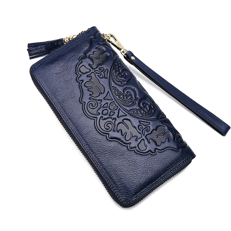 New Genuine Leather Retro Cowhide Casual Women's Long Wallet Multiple Card Slots Lady Hand-Carrying Wallet