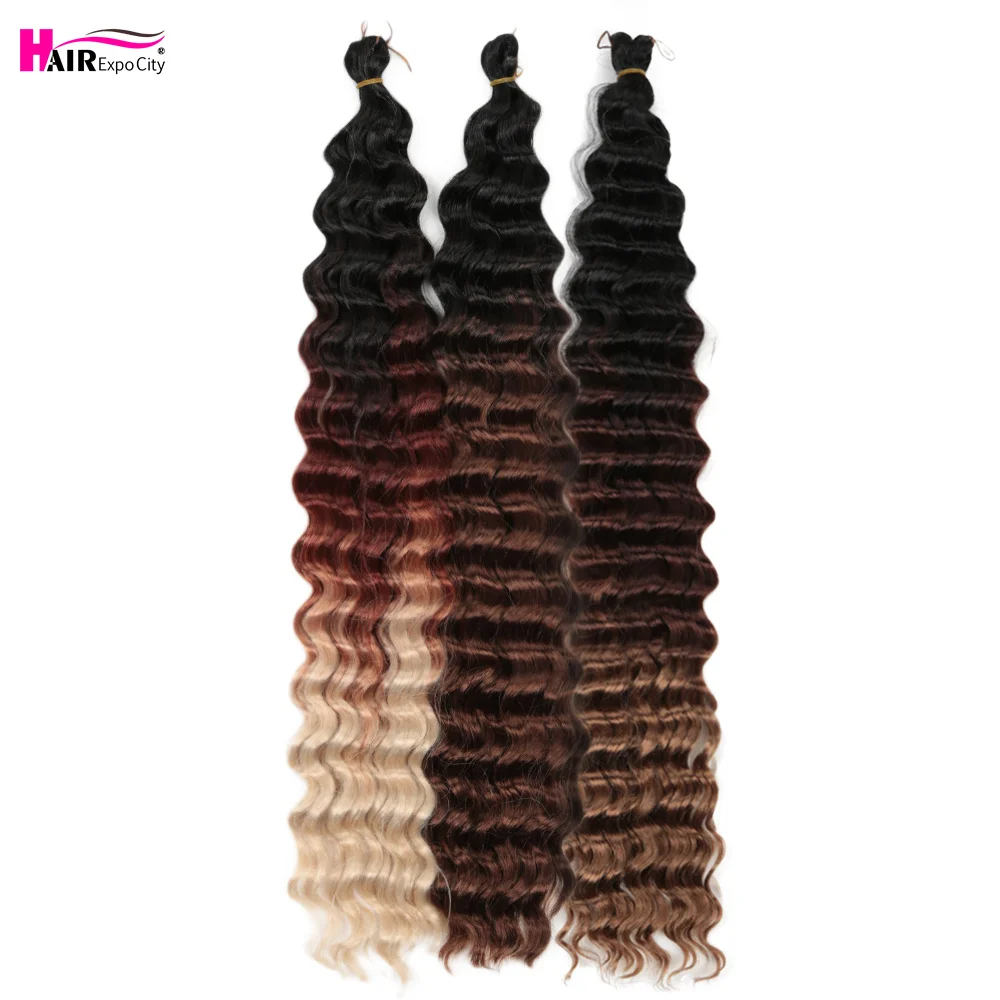 Synthetic Deep Twist Crochet Hair 22-28 Inch Natural African Curls Wavy Braiding Hair Extensions Brown Blonde Hair Expo City