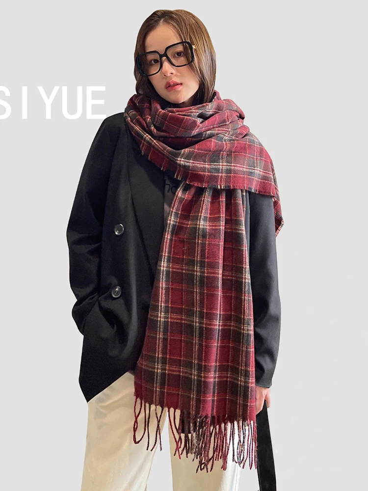 Neuer Roter Karierter Schal Damen Winter Warmer Pashmina Quasten-Schal Modischer Weicher Schal Weihnachtsgeschenk Koreanischer Stil Herren Damen Retro