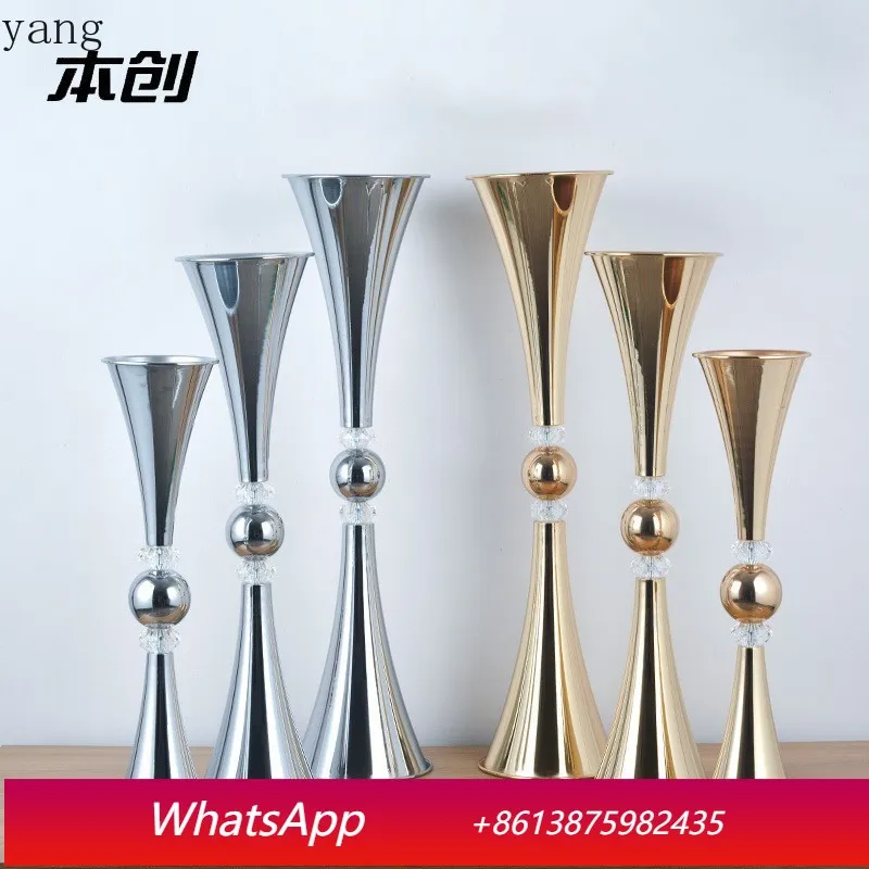 

CX Creative Wedding Arrangement Wrought Iron Flower Stand Home Dining Table Decoration Crystal Vase Crafts