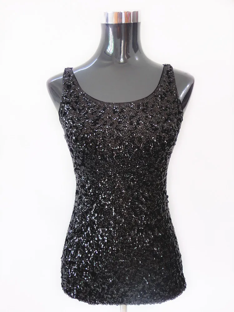 New Women Sequined Spaghetti Camisole Tank Tops Summer Clubwear Tops Sexy Round Neck Sequin Camis Vest Tops Blue