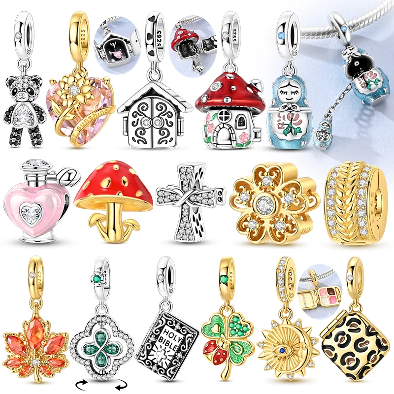 Original 925 Sterling Silver Charms Pendant Openable Mushroom House Matryoshka Doll Bead Fit Bracelet Necklaces Women Jewelry