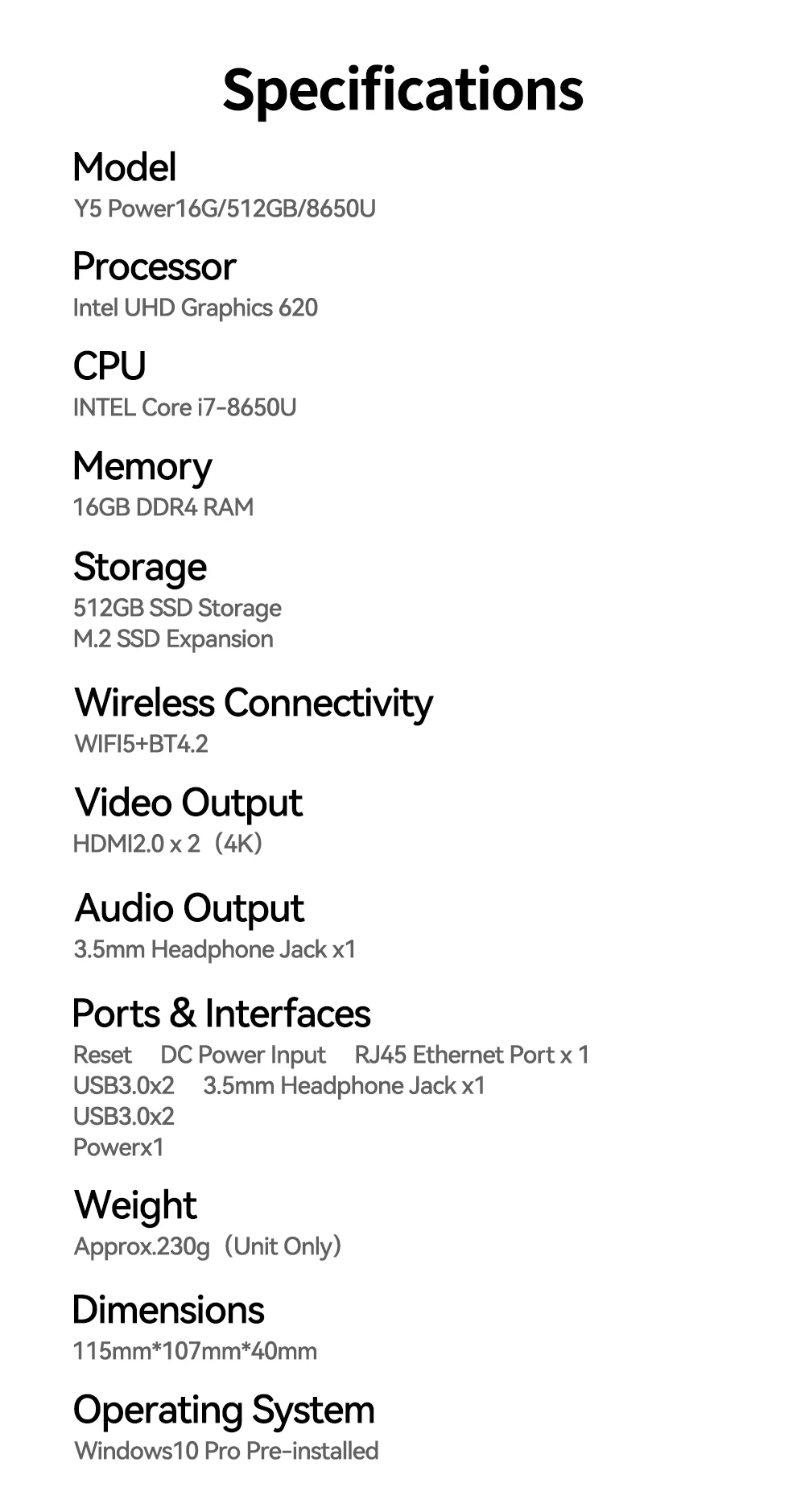 SOYO Mini PC Y5 Power Intel Core I7 8th Gen CPU 16GB DDR4 512GB SSD Windows 11 Pro Mini Desktop Computer WiFi5 BT4.2 Dual 4K Display Gigabit RJ45 LAN USB3.0 Mini for Home Office