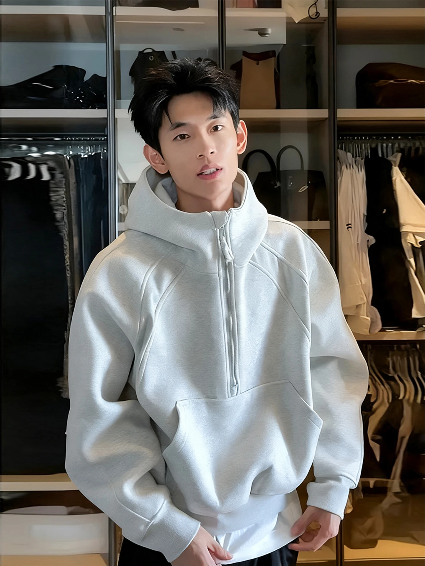 

Мужская толстовка American Sle с высоким воротником, плотная, свободного кроя, с широкими плечами, осенняя, повседневная, свободного силуэта