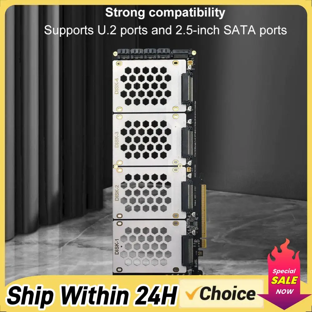 

4-Port U2 NVME 2.5Inch SATA SSD Adapter Card Motherboard Support PCIe X4x4x4x4 Bifurcation U.2 PCIe Adapter for PC
