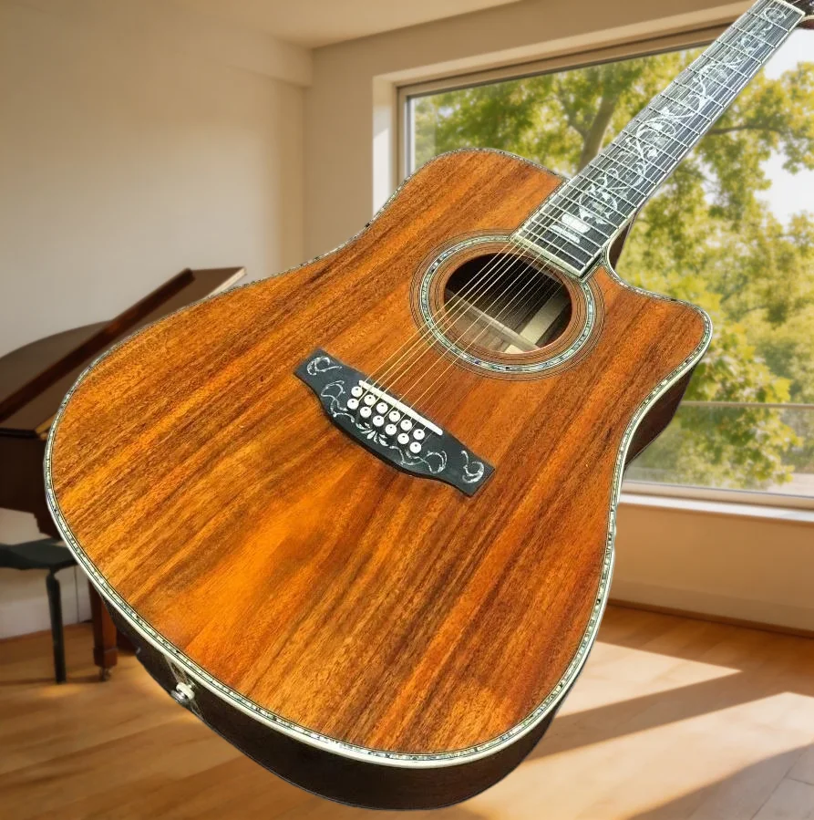 

12 String D45 Koa Acoustic Guitar White Fishman 301 Pickup Ebony Fingerboard Luxury Abalone Shell Inlay Pattern