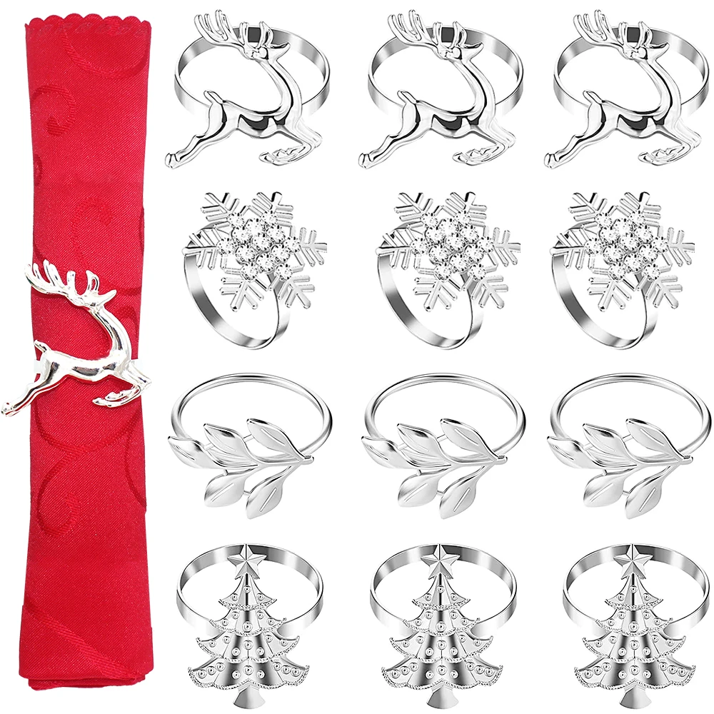 Anéis De Guardanapo De Natal De Prata Conjunto, Folha, Árvore, Floco De Neve, Veado, Suporte Para O Natal, Casamento, Festa De Outono, Decoração De