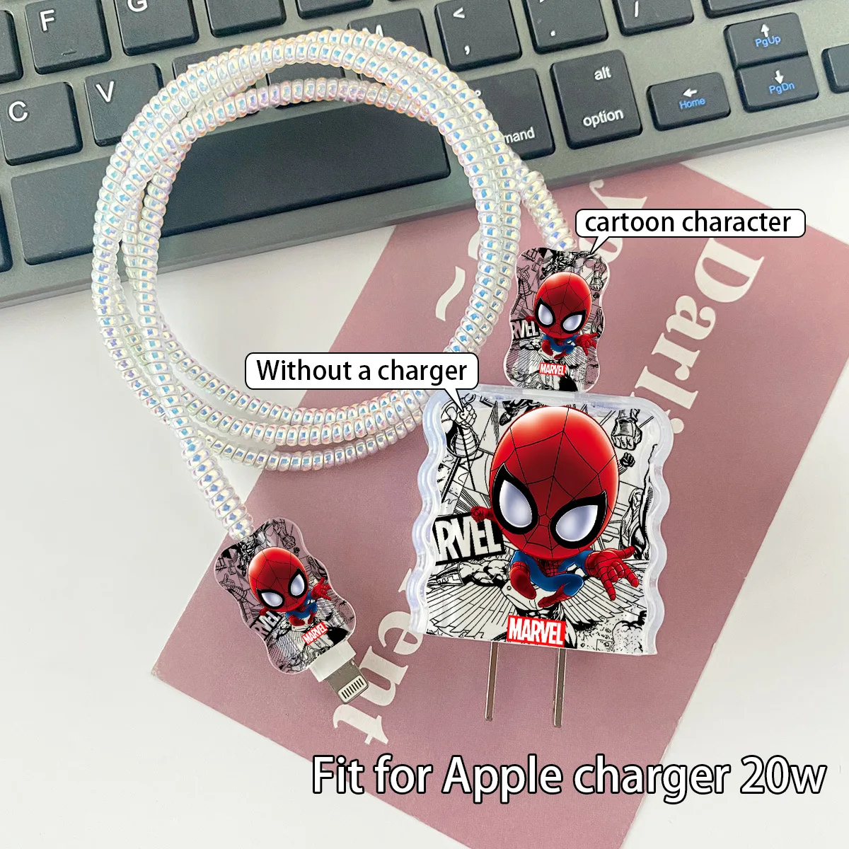Cartoon Spider Man 18W/20W Charger Protective Case Suitable for IPhone 16 15 Charging Cable Set Protection