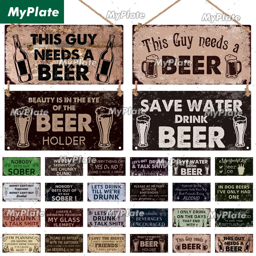 [MyPlate] Drink Beer Bar Wooden Wall Plaque Sign Wood Plate Home Door Wall Deocr Decoration Man Cave Hanging Sign House Gift