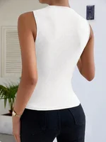 2025 Solid  Fashion Casual Mock Neck Ruched Tank Top for Women Summer Color Pleated Sleeveless Tee Shirt Tshirt Streetwear Y2K - Image 2