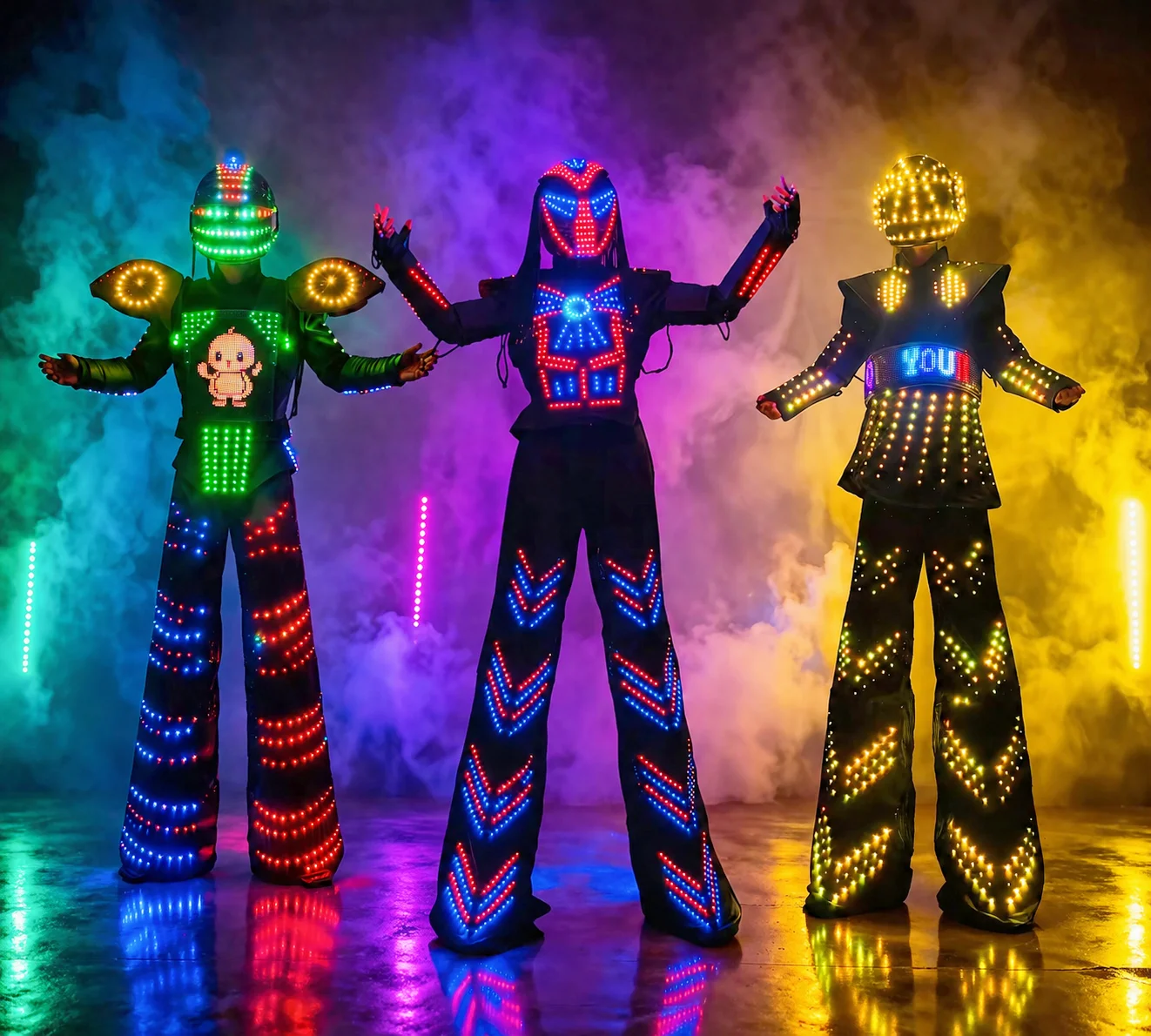 LED Lighted Helmet Electronic Music Festival DJ Show Dance Taking for Party Performance LED Robot Costume Stilt Walker Robot