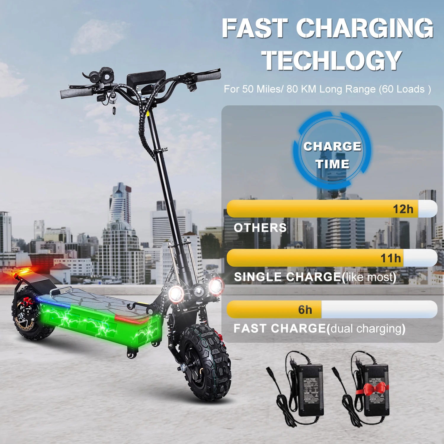 5600W Electric Scooter Dual Motor With Seat Top Speed 80KM/H 60V 27AH Battery 11inch Off-road Tires Folding Scooter For Adults