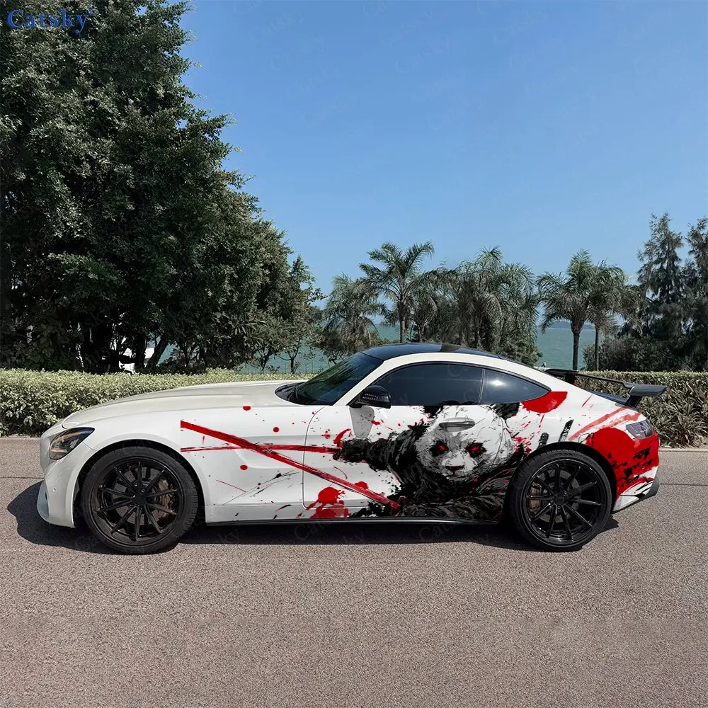 2pcs Splatter Heroic Panda Car Side Wraps, Self-Adhesive PVC Waterproof & Scratch-Resistant Stickers, Car Accessory Gift