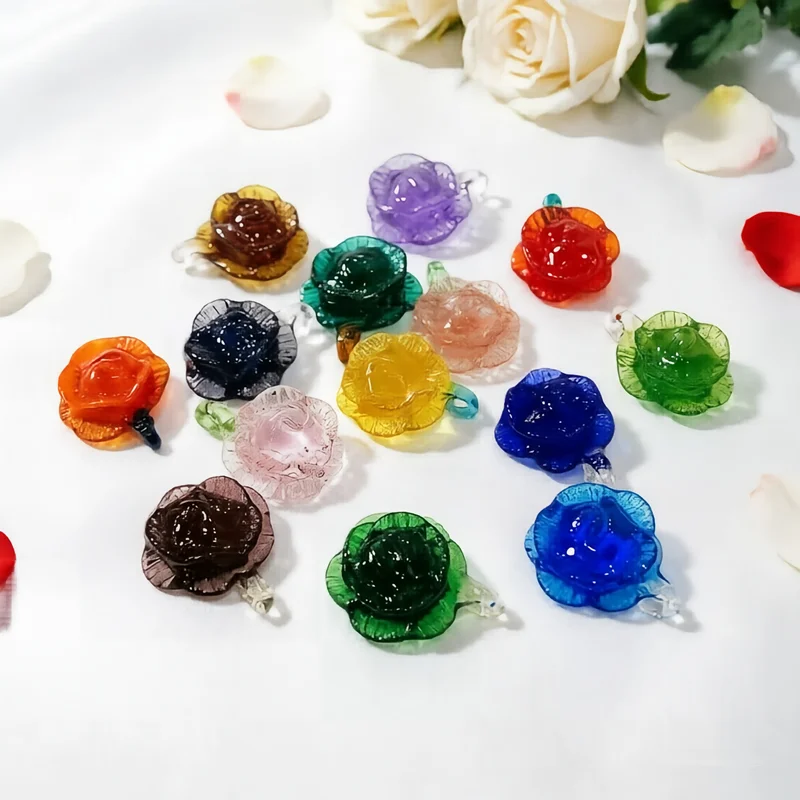

2PCS Handmade Mini Rose Glass Pendant Cute Flower Charm for DIY Jewelry Making Accessories or Valentine's Day Decoration Gifts