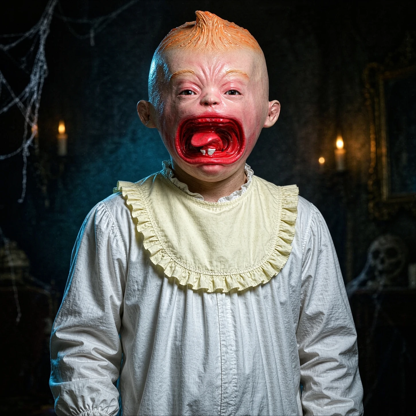 Halloween Fun Human Face Full Head Latex Mask, Creepy Grimace Crying Baby Figure Headgear, Unique Cos Prop for Party