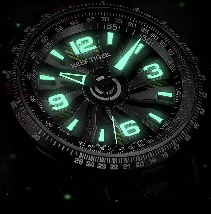 ساعة ميكانيكية أوتوماتيكية للرجال من REEF TIGER، ساعة رجالية عصرية مع قرص دوار وتصميم رواية