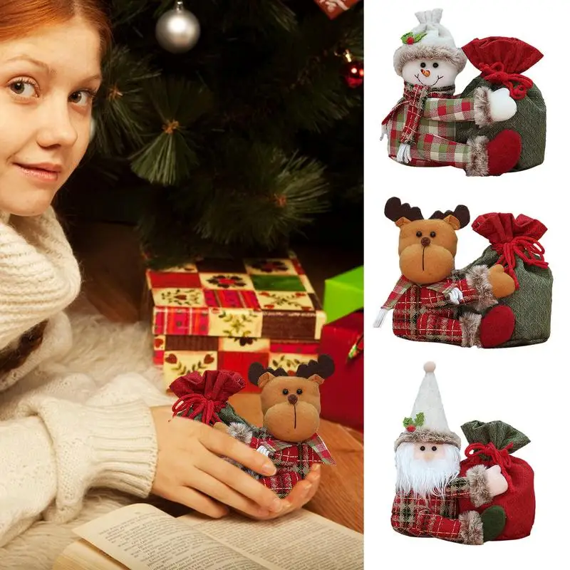 Christmas Favor Bags Snowman Elk Christmas Drawstring Pouches Party Favor Bags For Cookies Apples Toys Party Favor Candy Bags