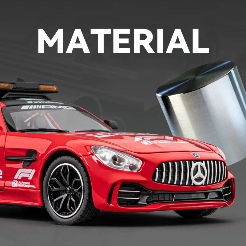 1:24 Mercedes Benz GTR AMG Safety Car Alloy Supercar Diecast Model Sound & Light Pull Back Toy Trendy Ornament Gift for Children