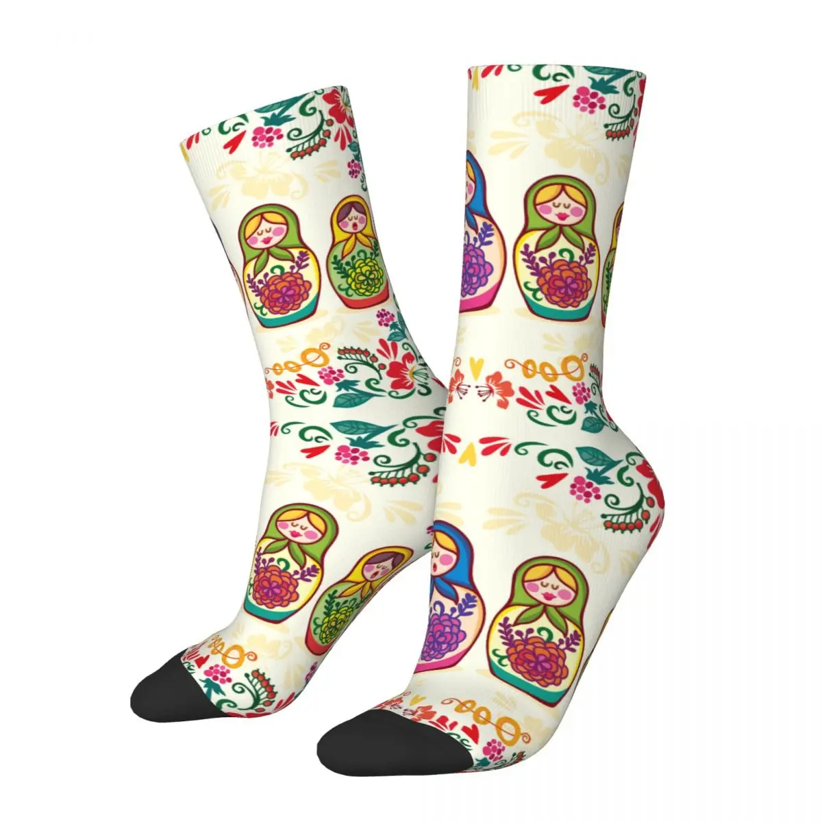 Men's Socks Cute Russian Doll Vintage Harajuku Matryoshka Russian Doll Hip Hop Seamless Pattern Crew Crazy Sock Gift Printed