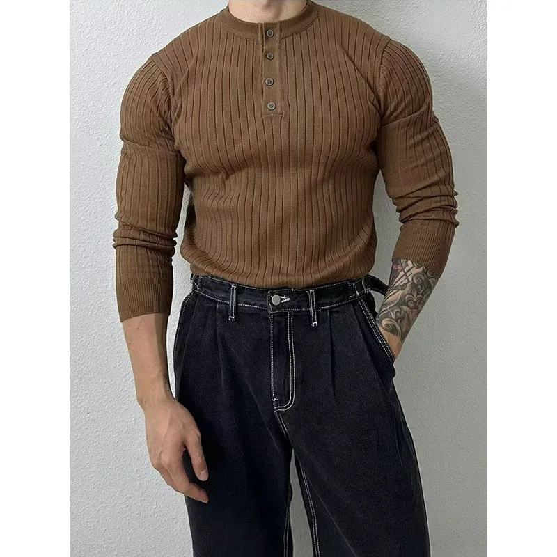 Spring and Autumn New Knitted Sweater Long Sleeve Henry Collar Men's Trend Simple