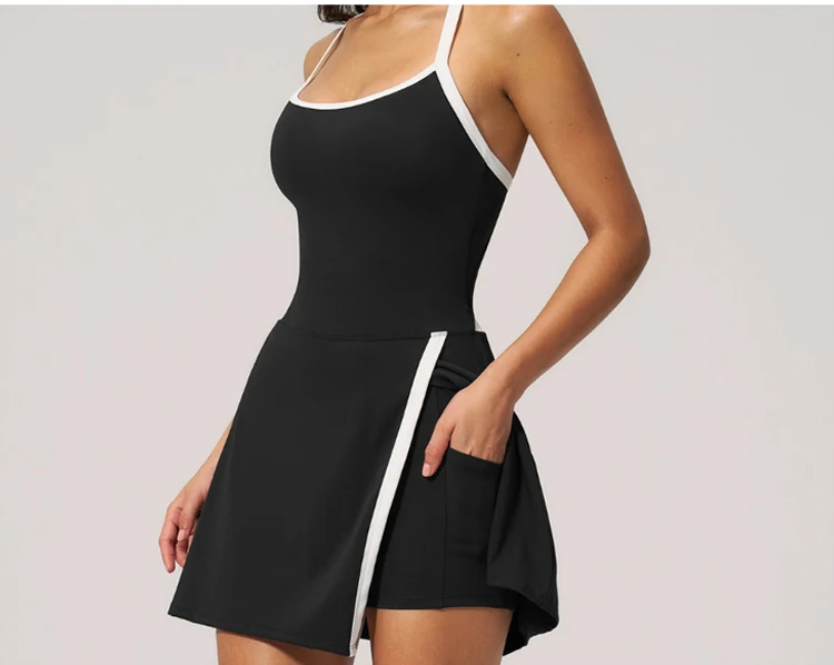 VITALINOVO Tenniskleid mit Eingebauten Shorts und BH Sportkleid für Damen Sommer Cut-Out Golf-Workout-Kleid mit Seitenschlitz – Detail 3