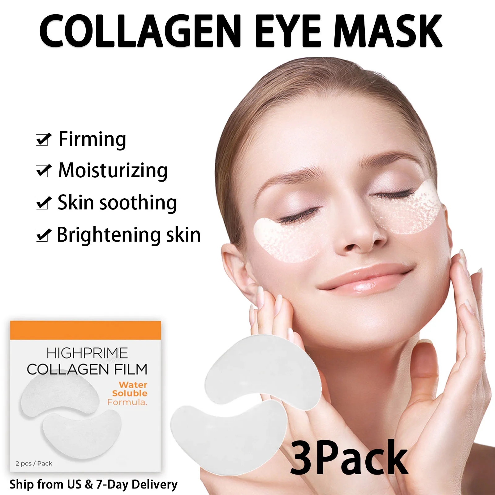 3Pack Collagen Eye Mask Dimming fine lines, Reducing Dark Circles, Moisturizing, Firming, And Lifting Water-Soluble Eye Patches