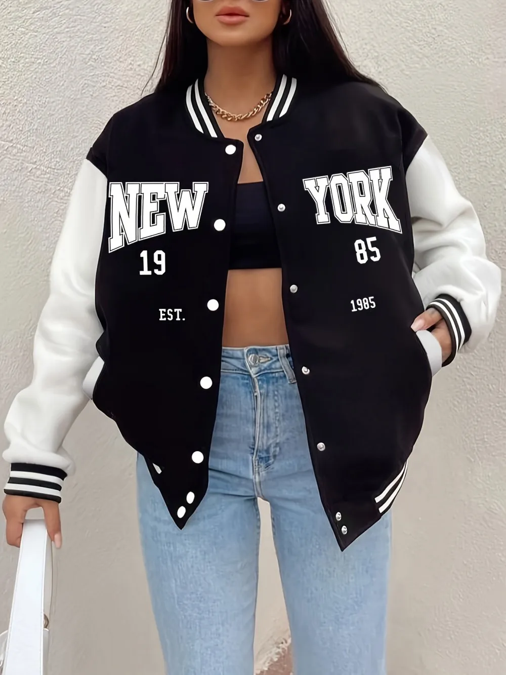 

New York 1985 Letter Prints Coats Womens Comfortable Loose Baseball Jersey Fleece Warm Soft Jackets Casual Pocket Woman Clothes