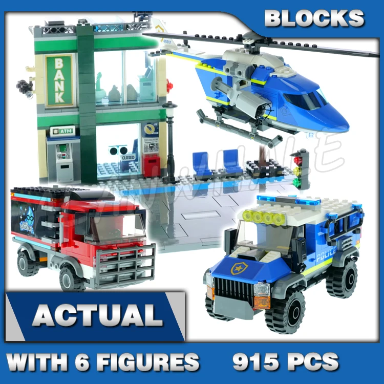 915 шт. City Adventures Cop Chase at the Bank Crooks Heist Vehicle Truck 70317 Строительные блоки, игрушки, совместимые с моделью