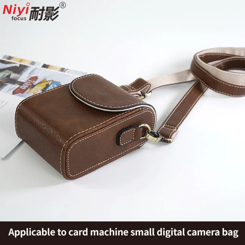 حقيبة كاميرا حقيبة كتف جلدية بنمط الجاموس للكاميرات الرقمية الصغيرة مع حزام كاميرا محمول Sony ZV1 WX35 W800