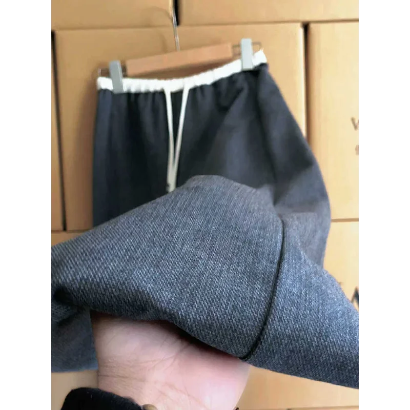 رمادي المرقعة الرباط عالية الخصر بنطال ذو قصة أرجل واسعة المرأة الربيع الصيف فلوي منحني هيم بنطلون