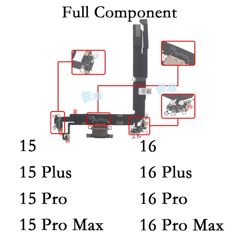 

Dock Connector for IPhone 15 16 + Pro Max Plus 15P 15PM 16P 16PM USB Charging Port Flex Cable Mic Board Replacement