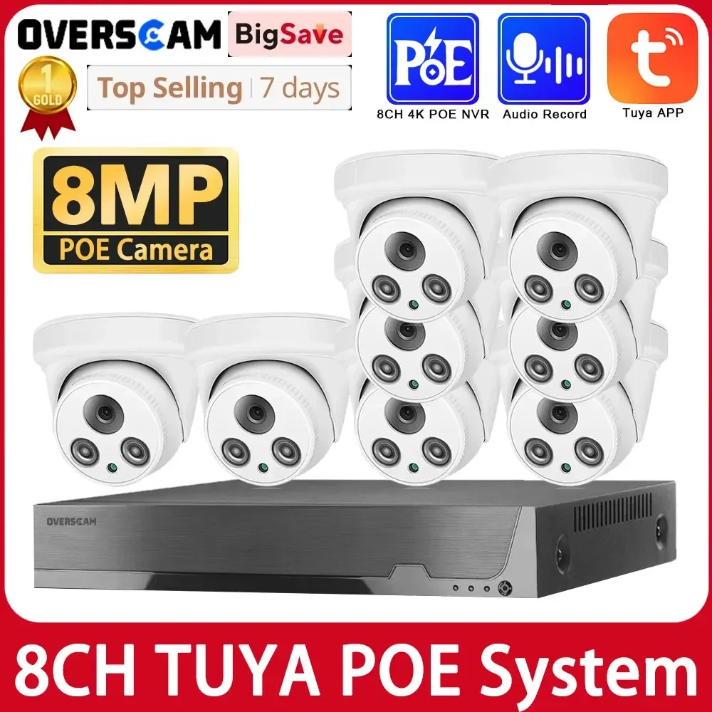 Smart Life 8MP POE Dome Camera Video Surveillance System Kit 8CH Outdoor Waterproof CCTV Security Camera System 4K POE NVR Kit