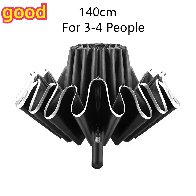 Oversized automatic umbrella for men and women 140cm luxury reflective striped umbrella business windbreak umbrella rain