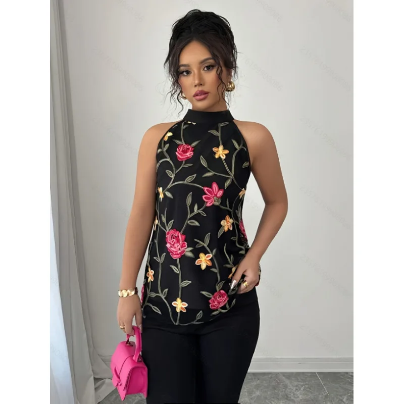 1688 Women's Embroidered Mesh Patchwork Stand Collar Off-shoulder Top Women's Casual Dresses Maxi Bandage Luxury Beach