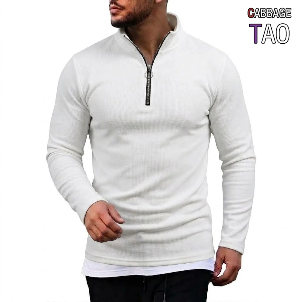 Mens Zip Up Knit Jumper Sporty Sweat Tops Relaxed Long‑Sleeve Winter Cozy Fleece Outerwear Stand Collar Trekking Apparel for Men
