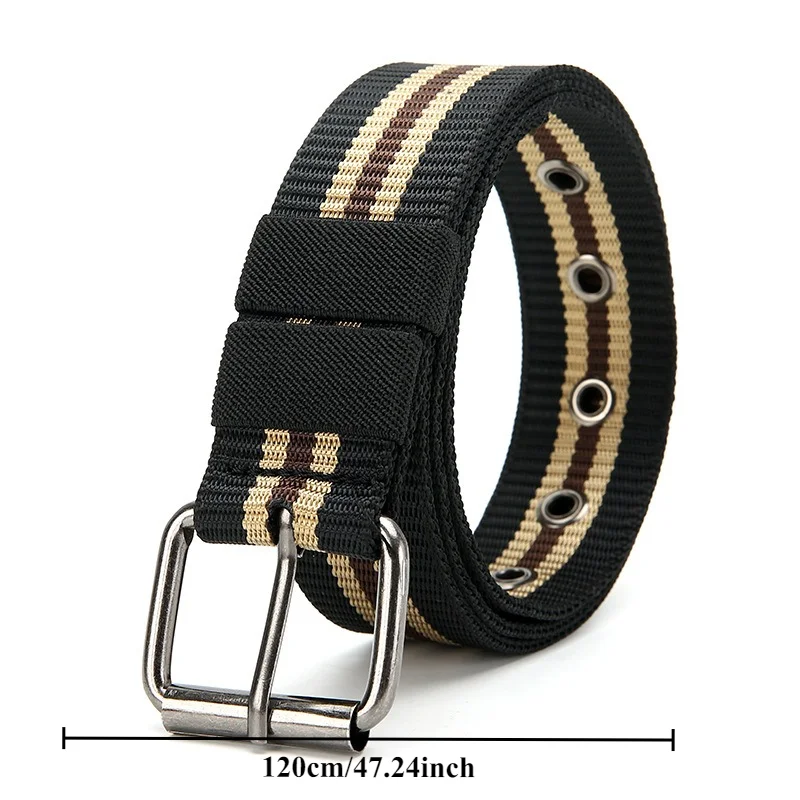 Men's Canvas Nylon Buckle Belt Student Military Training, Men's Casual Everyday Comfortable Versatile Belt with Multiple Eyelets
